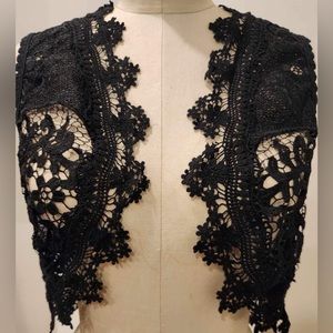 Anna Sui Short Vest - Black Crochet Lace